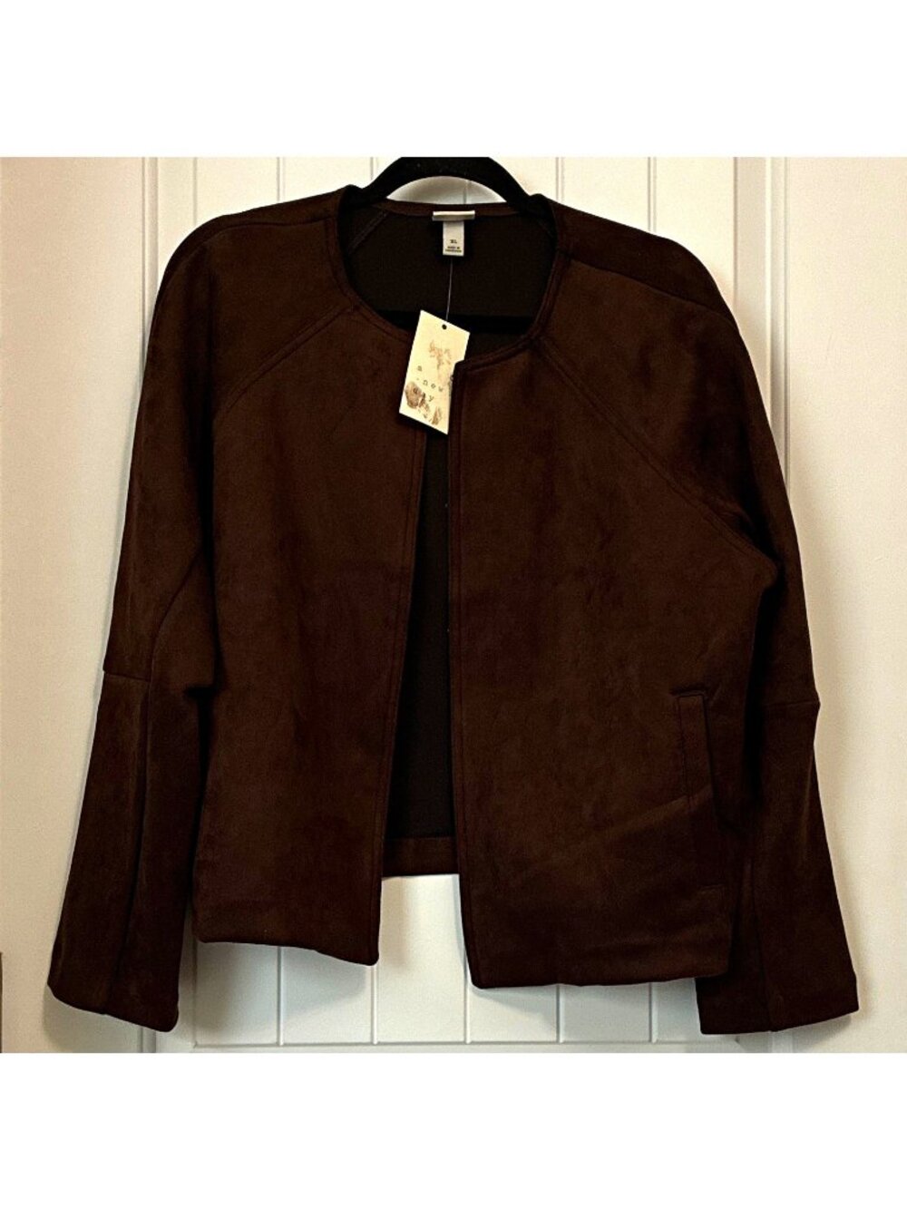 A New Day Women's Brown Collarless Hook & Eye Lined Short Jacket w/ Pockets XL